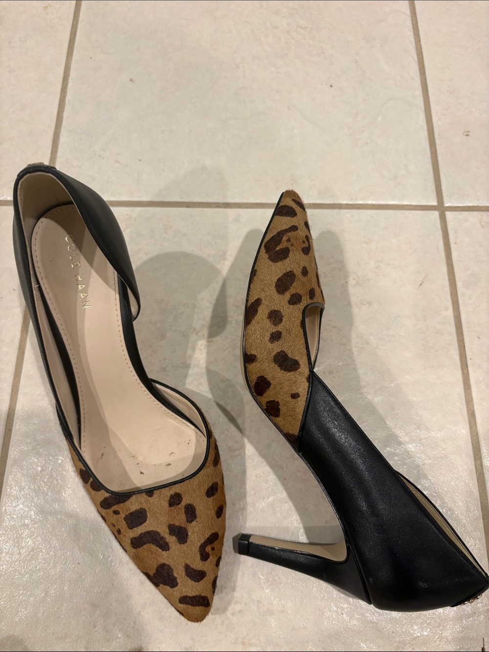Cole Haan Leopard Print and Black D'Orsay Pointed Toe Heels-7M